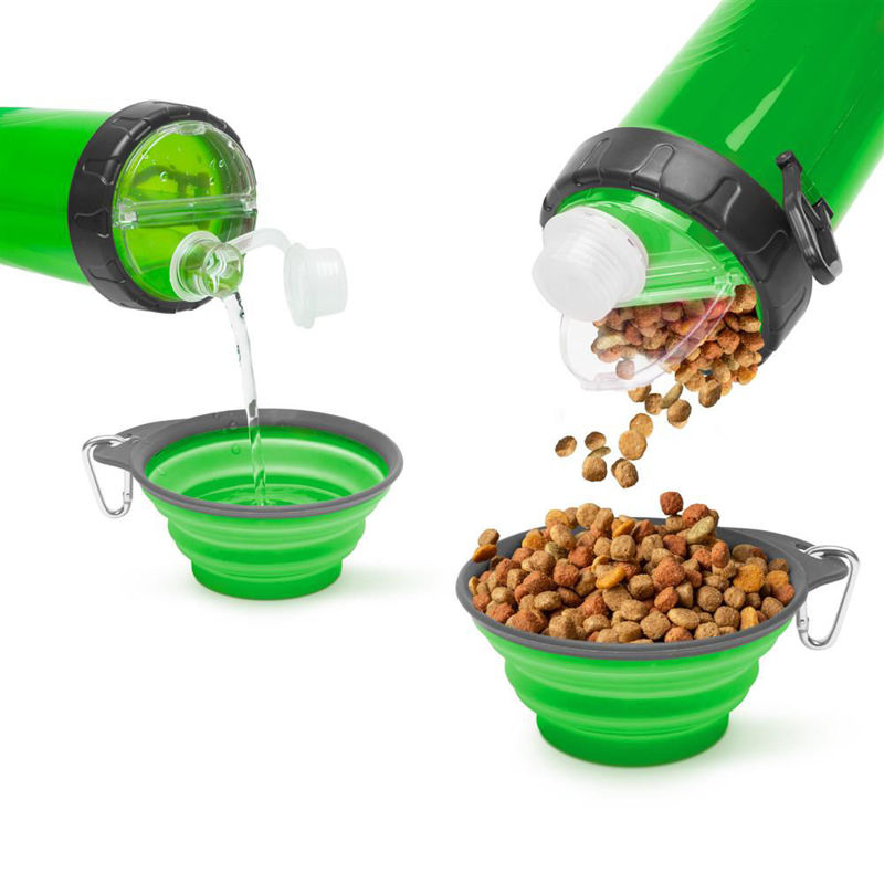 Collapsible dog bowl with bottle - green