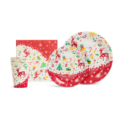 Christmas paper tableware set - 12 plates, 6 cups, 20 napkins