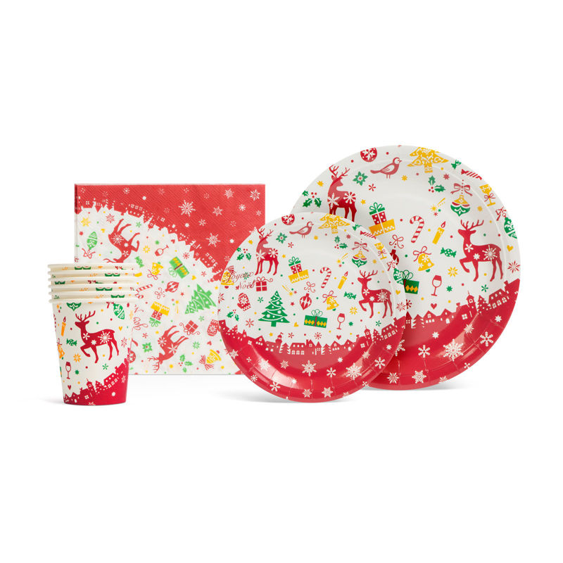 Christmas paper tableware set - 12 plates, 6 cups, 20 napkins