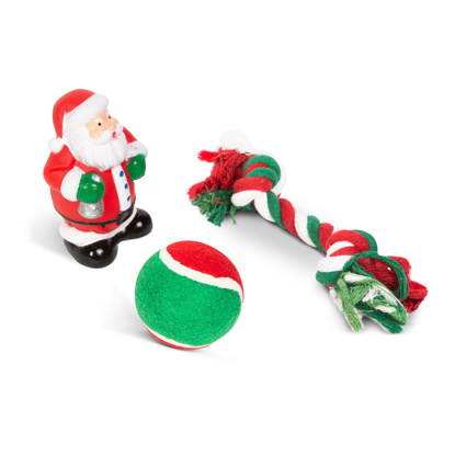 Christmas dog toy set - ball, rope, Santa