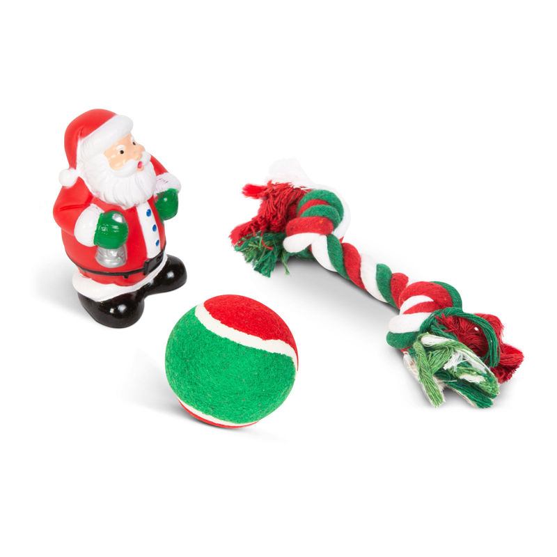 Christmas dog toy set - ball, rope, Santa