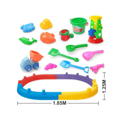 Beach Toys otroški komplet bioplastičnih igral za peskovnik v obliki gradu (185x125cm) 18-delni- 1x peskovnik 4-delni, 1x vedro, 1x mlin, 1x prekucnik, 2x grablje, 1x pločevinka, 2x lopate, 6x kalupi za pesek