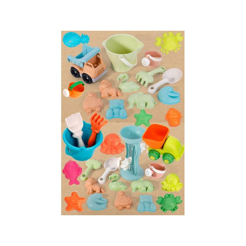 Slika - Beach Toys otroški komplet bioplastičnih igrač za peskovnik ali na plažo 35-delni -2x vedro, 1x vodni mlin velik 24cm, 2x prekucnik, 3x grablje, 3x pločevinka, 3x lopata, 21x kalup za pesek