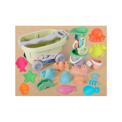 Beach Toys otroški 19-delni komplet bioplastičnih igrač za peskovnik z vozičkom