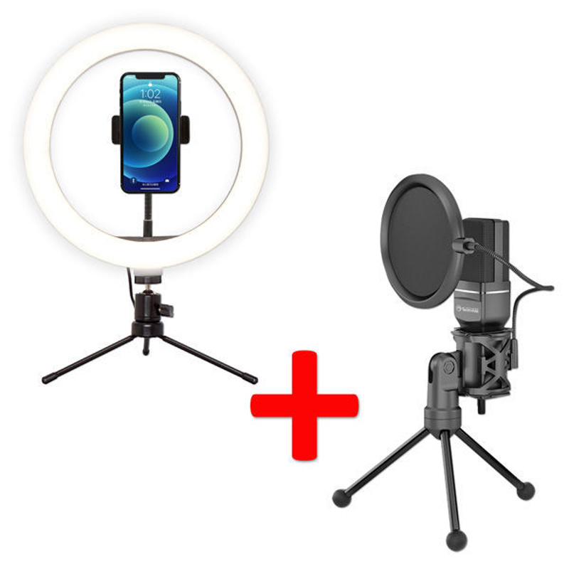Slika - Powerton 10" (26cm) bel LED Ring light + Marvo MIC-03, stream komplet