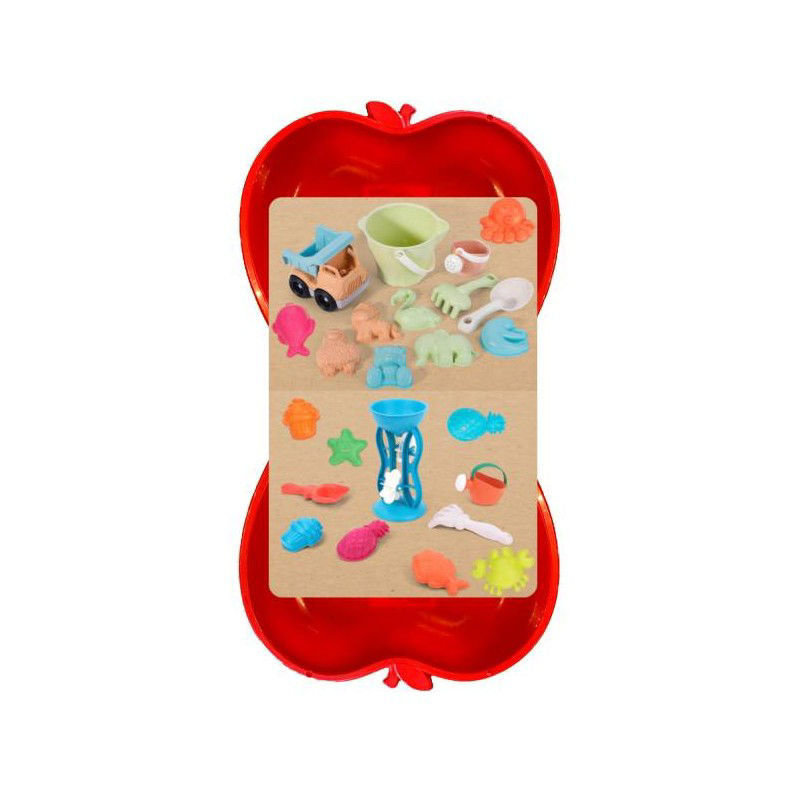 Slika - Dohany peskovnik v obliki jabolka 2x Rdeča + 24-delni komplet bioplastičnih igral