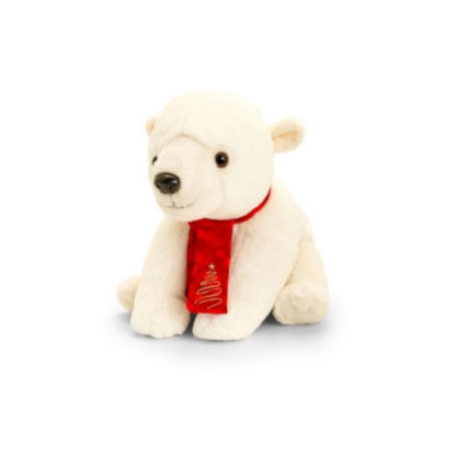 Mehka plišasta božična figura polarni medvedek s šalom 20 cm