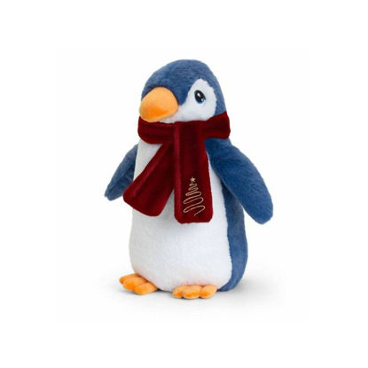 Mehka plišasta božična figura pingvin s šalom 20cm moder