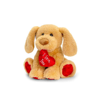 Keel toys mehak plišasti sedeči pes s srčkom 25cm