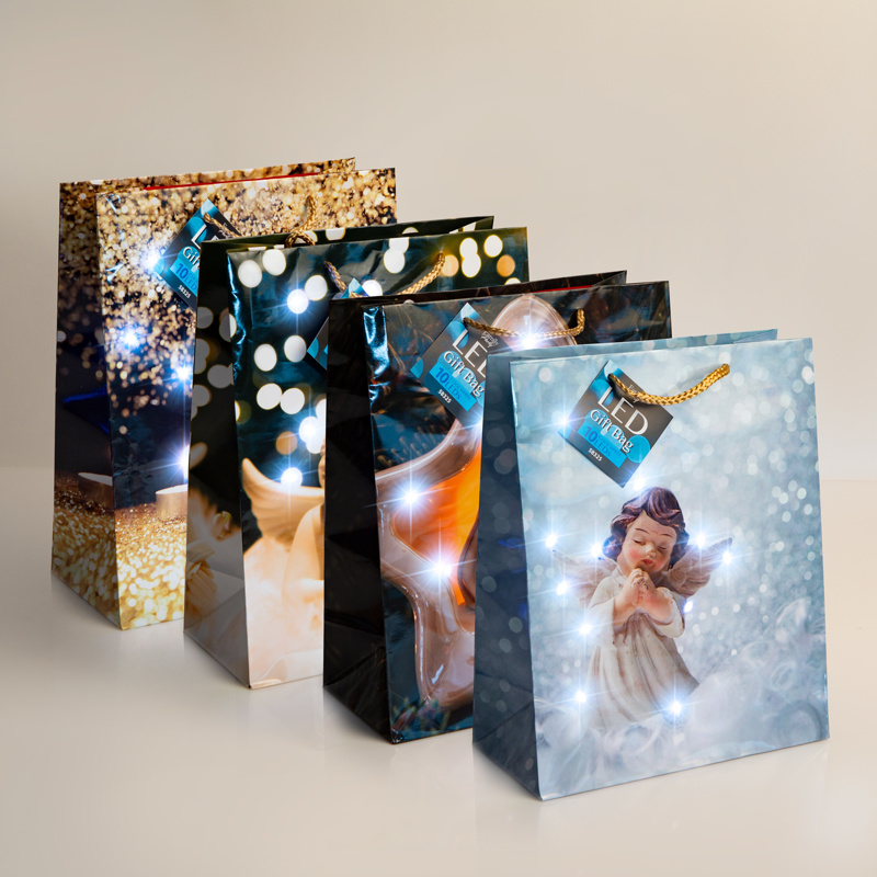 Slika - Božična darilna vrečka L s LED lučkami Angel 178 x 102 x 228 mm - 4 vrste / komp.