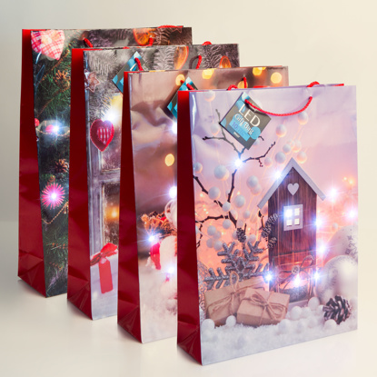 Božična darilna vrečka XL s LED lučkami Angel 330 x 102 x 457 mm - 4 vrste / komp.