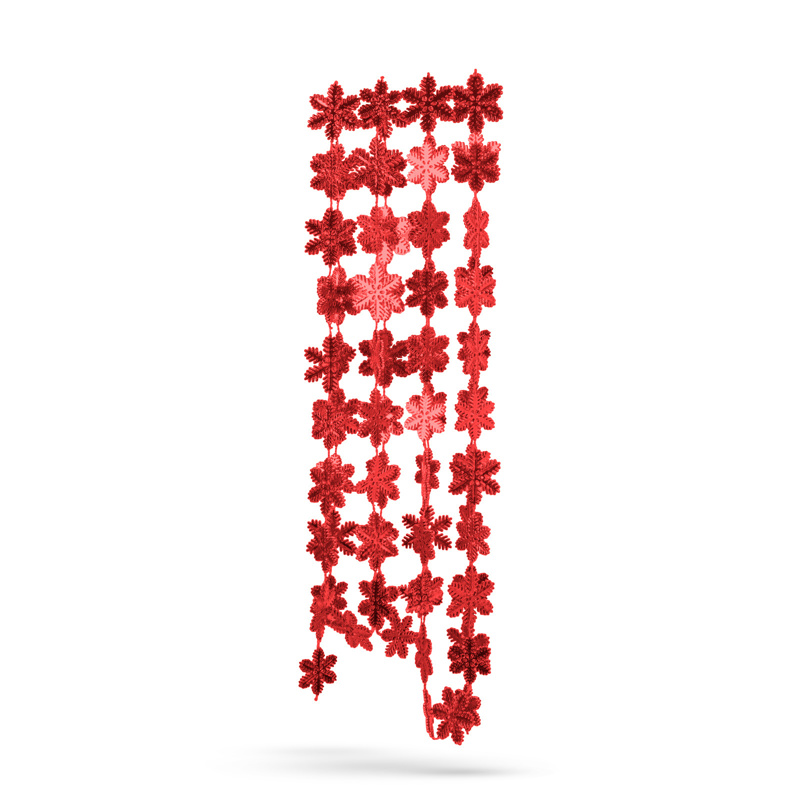 Slika - Božični okrasni trak - snežinka - 2,7 m - rdeča