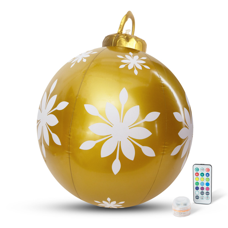 Slika - Napihljiva RGB LED okrasna krogla za božič - 60 cm - zlata - zunanja