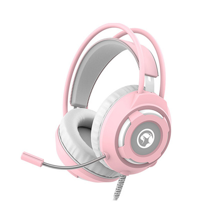 Marvo HG8936 LED USB rožnate stereo igralne slušalke z belo svetlobo