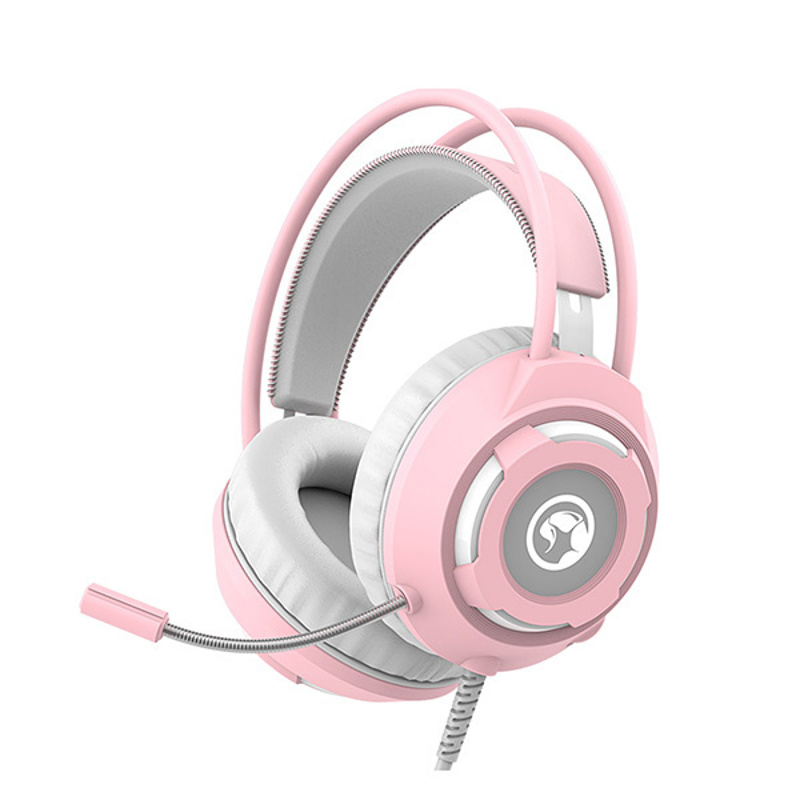 Slika - Marvo HG8936 LED USB rožnate stereo igralne slušalke z belo svetlobo