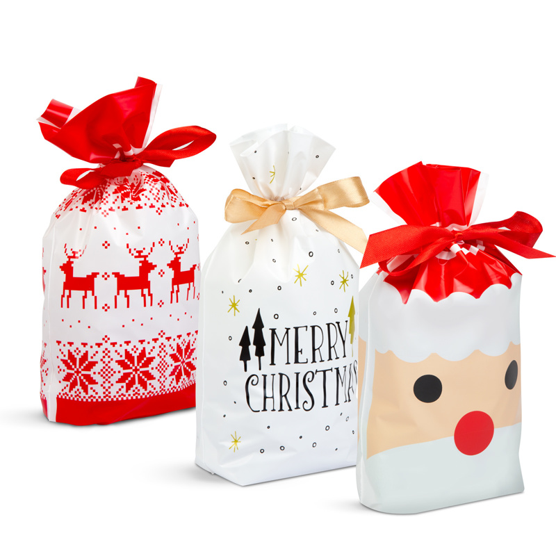 Slika - Darilne vrečke (3 vrste) božiček - 5 kom s pentljo