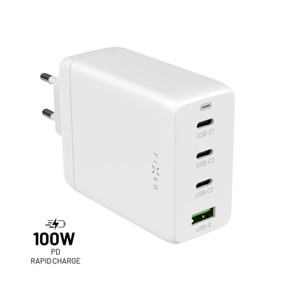 FIXED FIXCG100-3CU-WH potovalni polnilnik GaN 3xUSB-C/USB 100 W, bel