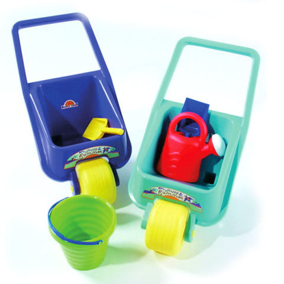 Mini otroška plastična samokolnica za pesek + lopata + vedro/zalivalka
