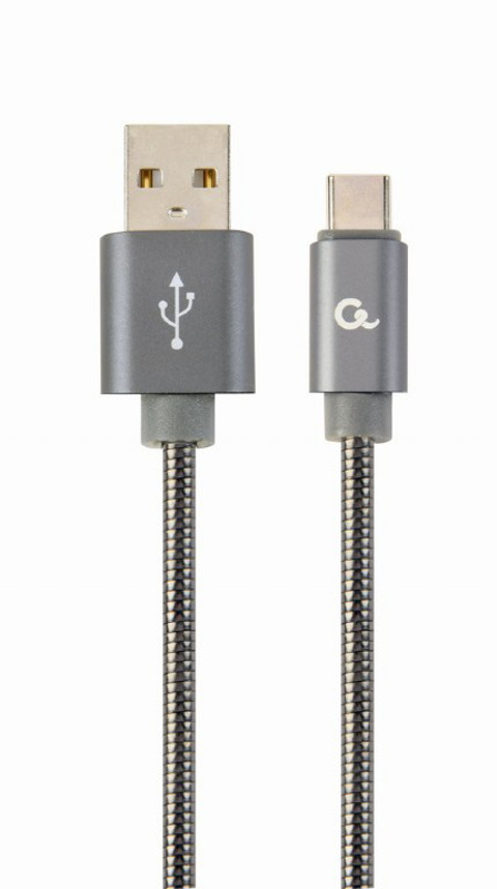 Slika - Gembird CC-USB2S-AMCM-1M-BG Premium spiralni kovinski Type-C USB polnilni in podatkovni kabel 1m kovinsko siva