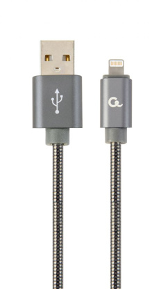 Gembird CC-USB2S-AMLM-2M-BG Lightning Premium spiralni kovinski 8-polni polnilni in podatkovni kabel 2 m kovinsko siv