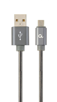 Gembird CC-USB2S-AMmBM-2M-BG microUSB Premium spiralni kovinski polnilni in podatkovni kabel 2m kovinsko siva