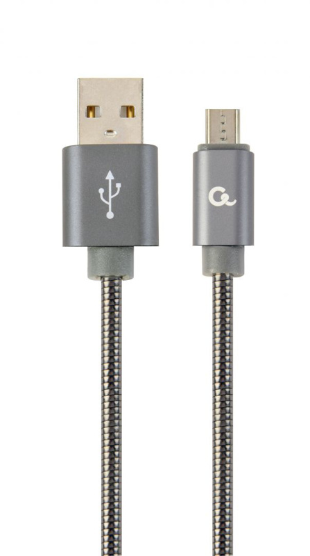 Slika - Gembird CC-USB2S-AMmBM-2M-BG microUSB Premium spiralni kovinski polnilni in podatkovni kabel 2m kovinsko siva