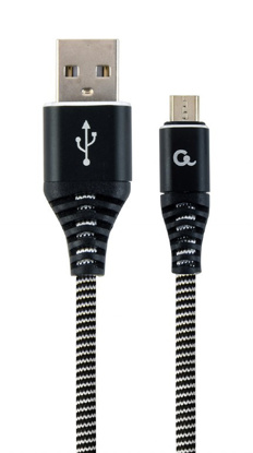 Gembird CC-USB2B-AMmBM-2M-BW Premium bombažno pleten microUSB polnilni in podatkovni kabel 2m črno/bel