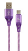 Slika - Gembird CC-USB2B-AMCM-2M-PW Premium bombažna pletenica Type-C USB polnilni in podatkovni kabel 2 m vijolična/bela