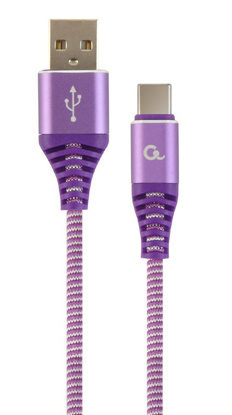 Gembird CC-USB2B-AMCM-2M-PW Premium bombažna pletenica Type-C USB polnilni in podatkovni kabel 2 m vijolična/bela