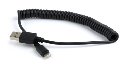 Gembird CC-LMAM-1.5M USB - Lightning spiralni kabel za sinhronizacijo in polnjenje za iPhone 1,5 m črn