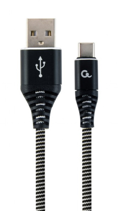 Gembird CC-USB2B-AMCM-2M-BW Premium bombažna pletenica Type-C USB polnilni in podatkovni kabel 2m črno/bel