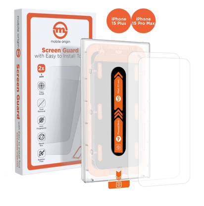 Mobile Origin Orange Screen Guard iPhone 15 Pro Max/15 Plus z enostavnim nanašanjem, 2x zaščitno steklo