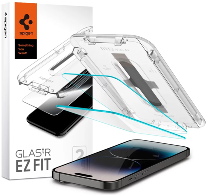 Spigen EZ Fit GLAS.tR prozorno - iPhone 14 Pro Max z enostavnim aplikatorjem 2x zaščitno steklo 2.5D, zaščita senzorja prosojnosti
