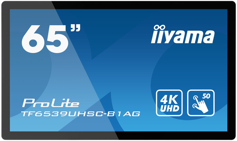 Slika - iiyama Prolite monitor TF6539UHSC-B1AG 65" črn, IPS, proti bleščanju, 4K UHD, projektivno kapacitivno 50 točk na dotik, 24/7, ležeče/pokončno/s licem navzgor, odprt okvir