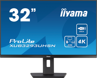 iiyama ProLite monitor XUB3293UHSN-B5 32" 3-stranska oblika brez robov, plošča IPS s stikalom KVM, priključna postaja USB-C, nastavljiva višina