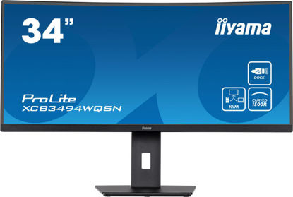 iiyama ProLite ukrivljen monitor XCB3494WQSN-B5 34" VA ultra širok zaslon s stikalom KVM in USB-C dockom, HDMI in nastavitvijo višine