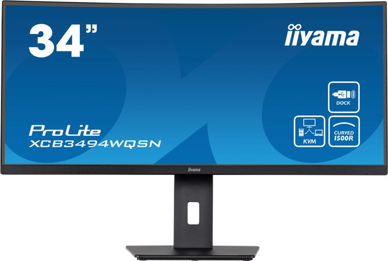 Slika - iiyama ProLite ukrivljen monitor XCB3494WQSN-B5 34" VA ultra širok zaslon s stikalom KVM in USB-C dockom, HDMI in nastavitvijo višine