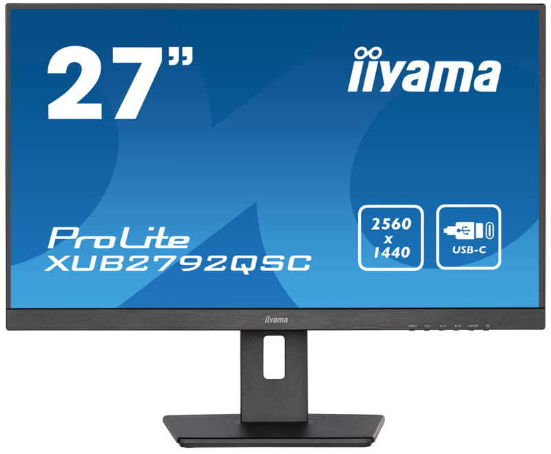 Slika - iiyama ProLite monitor XUB2792QSC-B5 27" IPS, 2560x1440, ultra tanek okvir, črn, HDMI, Display Port, povezljivost USB-C, nastavljiva višina
