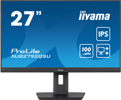 iiyama ProLite monitor XUB2792QSU-B6 27" IPS, 2560x1440, FreeSync, 100Hz, 3-stranski brez robov, črn, HDMI, Display Port, USB Hub, nastavljiva višina