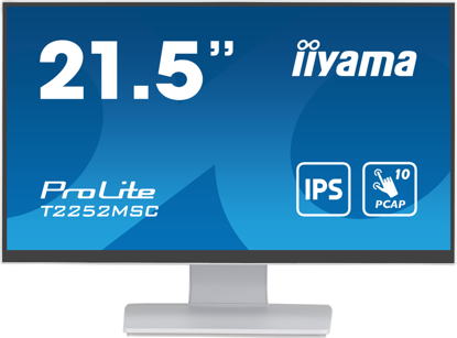 iiyama ProLite monitor T2252MSC-W2 22" bel, IPS, projektivna kapacitivnost 10 točk na dotik, HDMI, Display Port, steklena zasnova od roba do roba, premaz proti prstnim odtisom