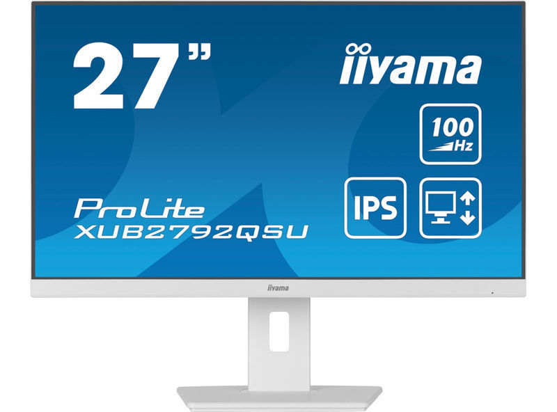 Slika - iiyama ProLite monitor XUB2792QSU-W6 27" IPS, 2560x1440, FreeSync, 3-stranski brez robov, bela, HDMI, Display Port, USB Hub, nastavljiva višina, 100 Hz