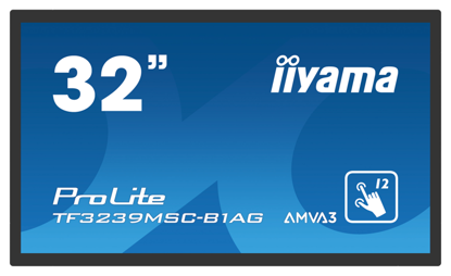Monitor na dotik iiyama Prolite TF3239MSC-B1AG 32" črn, AMVA, proti bleščanju, polna visoka ločljivost, projektivni kapacitivni 12 točk na dotik, 24/7, ležeče/pokončno/s licem navzgor, odprt okvir