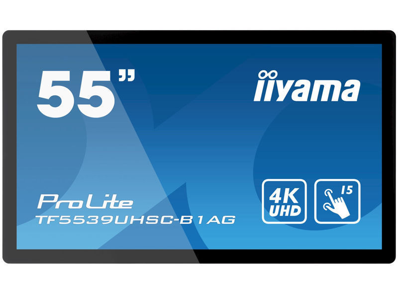 Slika - iiyama Prolite monitor TF5539UHSC-B1AG 55" črn, IPS, proti bleščanju, 4K, projektiven kapacitivni 15pt na dotik, 24/7, ležeče/pokončno/s licem navzgor, odprt okvir