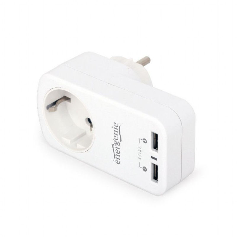 Slika - Gembird EG-ACU2-01-W stenski električen razdelilec bel 1x 240V 2 x usb A