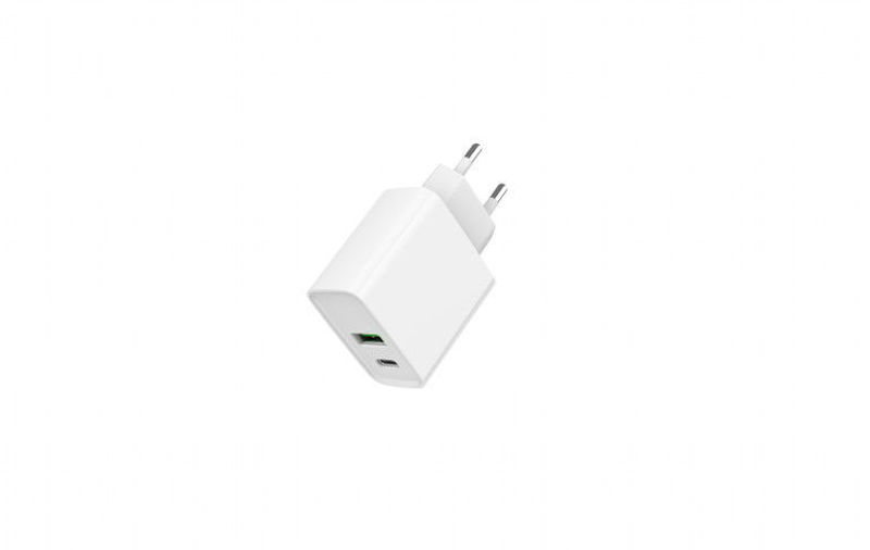 Slika - Gembird hitri polnilec USB A/C PD QC  2-porta 20W / 3.4A Bel (TA-UC-PDQC20-01-W)