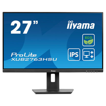 iiyama ProLite monitor ECO XUB2763HSU-B1 27" nastavljiv po višini, IPS, Full HD, črn, ultra tanek okvir, HDMI, Display Port, USB Hub z energijskim razredom B