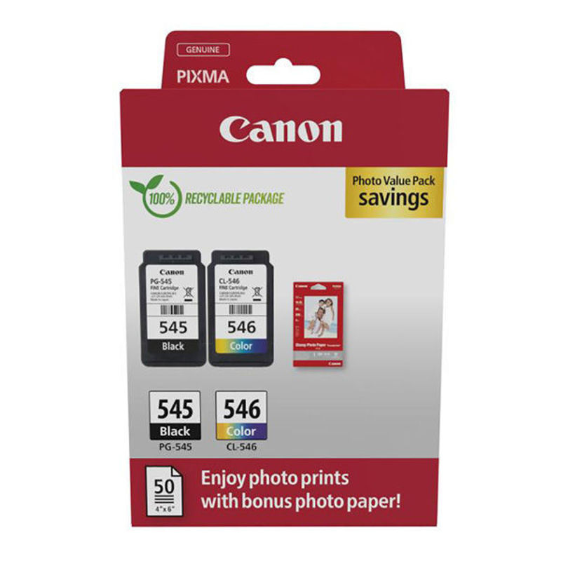 Slika - Canon PG-545 + CL-546 (8287B008) + foto papir GP-501  komplet originalnih kartuš