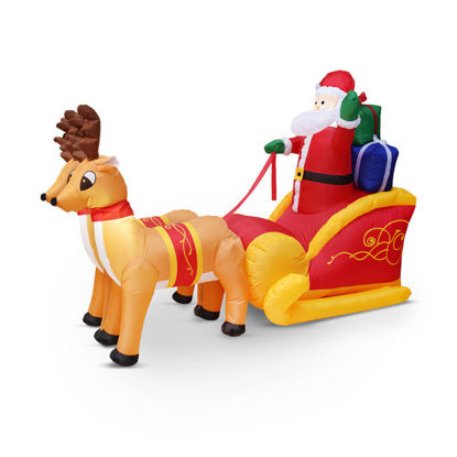 Napihljiv Božiček na saneh z jelenčki - 230 cm - IP44 - 9 belih LED diod - ventilator