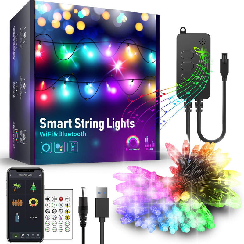 Slika - Pametne božične lučke - USB - 50 RGB LED - 5 m - Wi-Fi, Bluetooth, odzivajo na glasbo