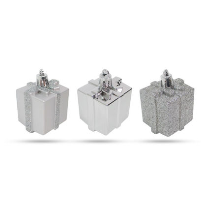 Komplet okraskov za božično drevo - srebrna darila (4,5 cm) - 6 kosov